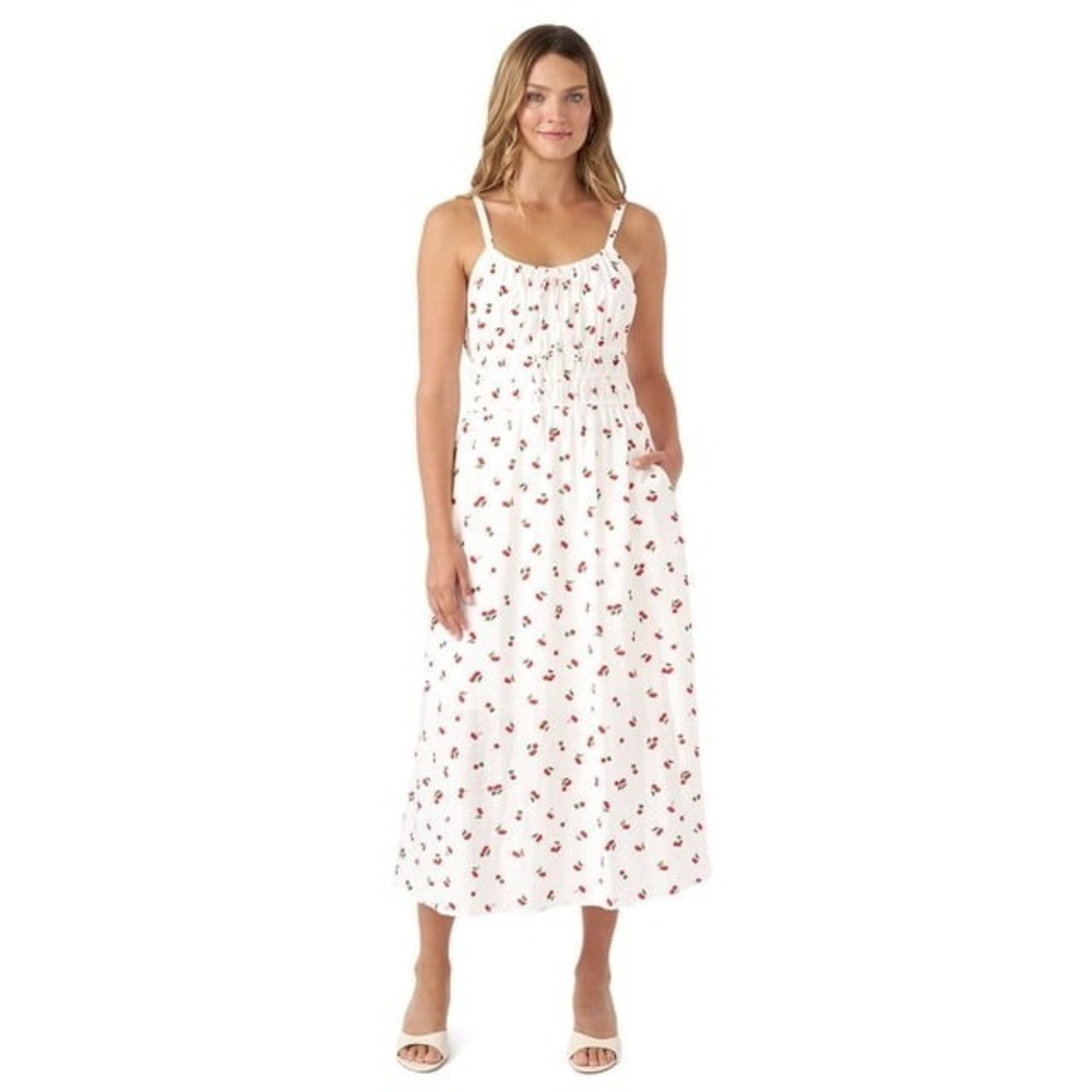 Edited by Hunter McGrady Womens XXL Maxi Dress White Cherry Print Smocked Bodice